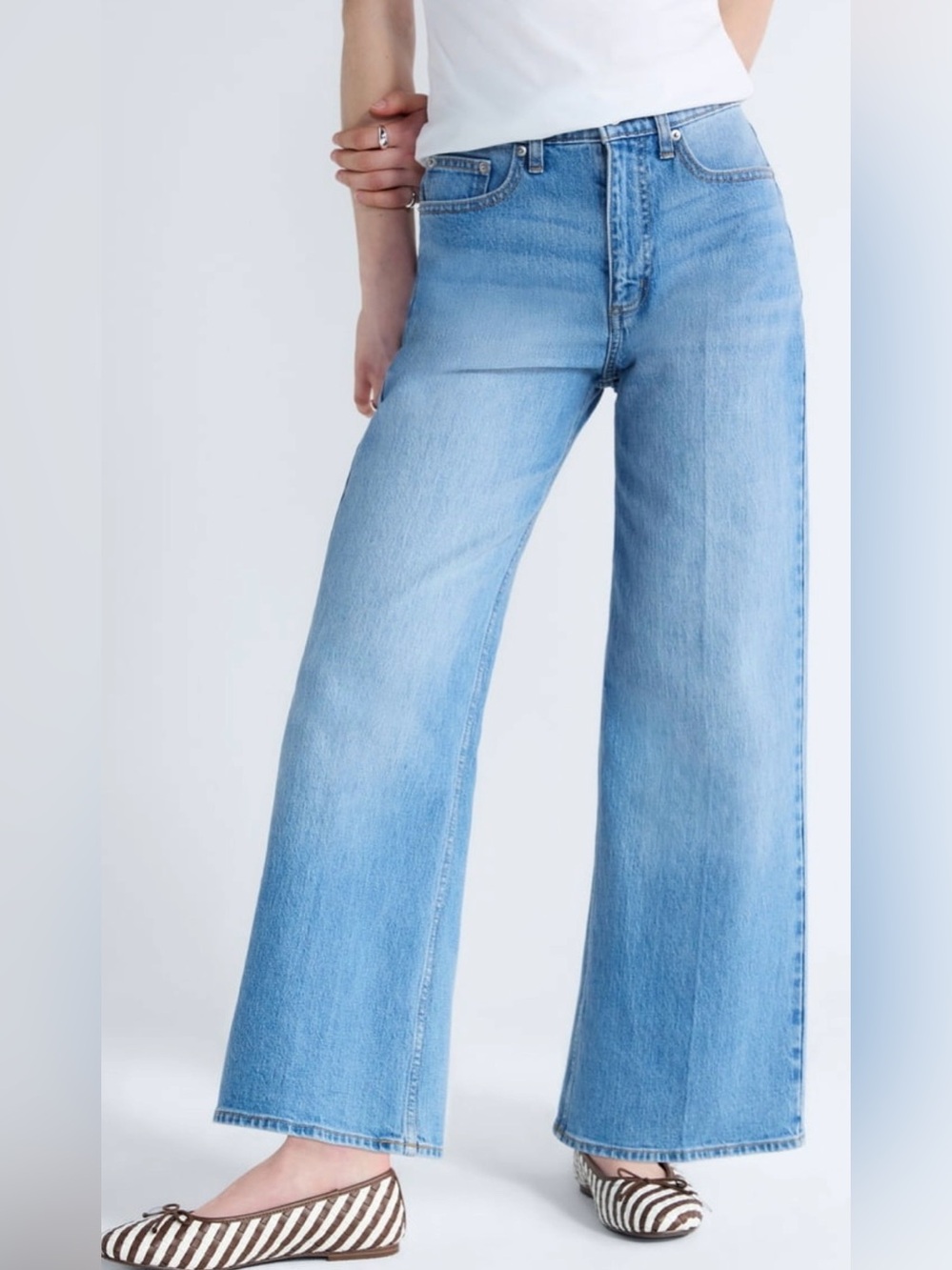 Prwnd Free Assembly Women's High Rise Cropped Wide Leg Jeans, Sz 14 denim Ligh